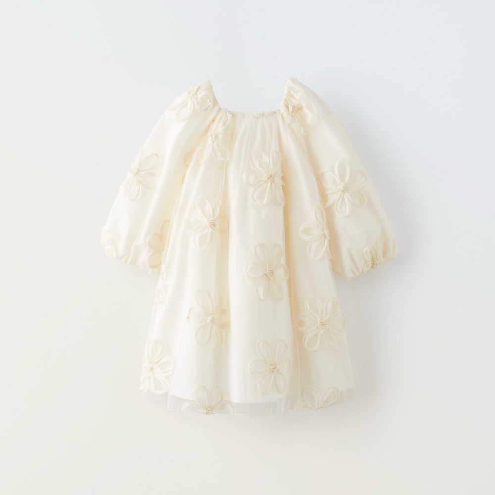 Zara ✨ NEW Toddler Girl Cream Floral Tulle Dress (2T)